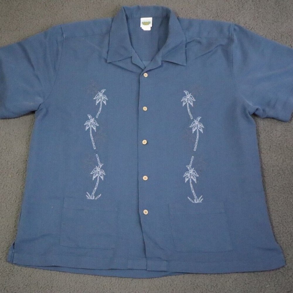 Vintage Rainforest Cafe Button Up Shirt Mens XL Blue Collared Tree Embroidered